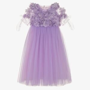 Junona Girls Floral Appliqué Tulle Maxi Designer 2 Piece Dress Size 9-10 Years